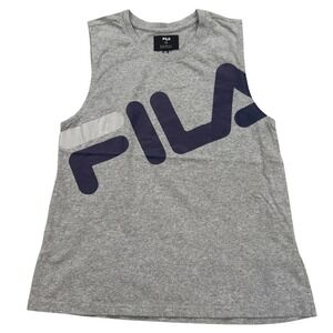 Fila Barneys New York Women XS Tank Top Gray Logo Muscle Shirt Sleeveless Cotton